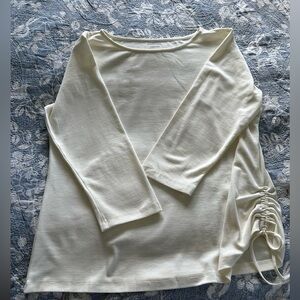 Chadwick’s creamy cotton blend 3/4 sleeve tie gathered one side tee size L